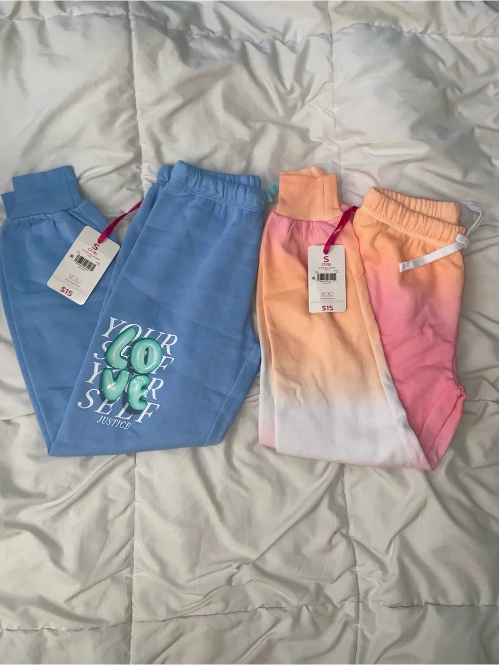 Justice Blue Graphic Joggers & Pink-Orange Ombre Sweatpants Set